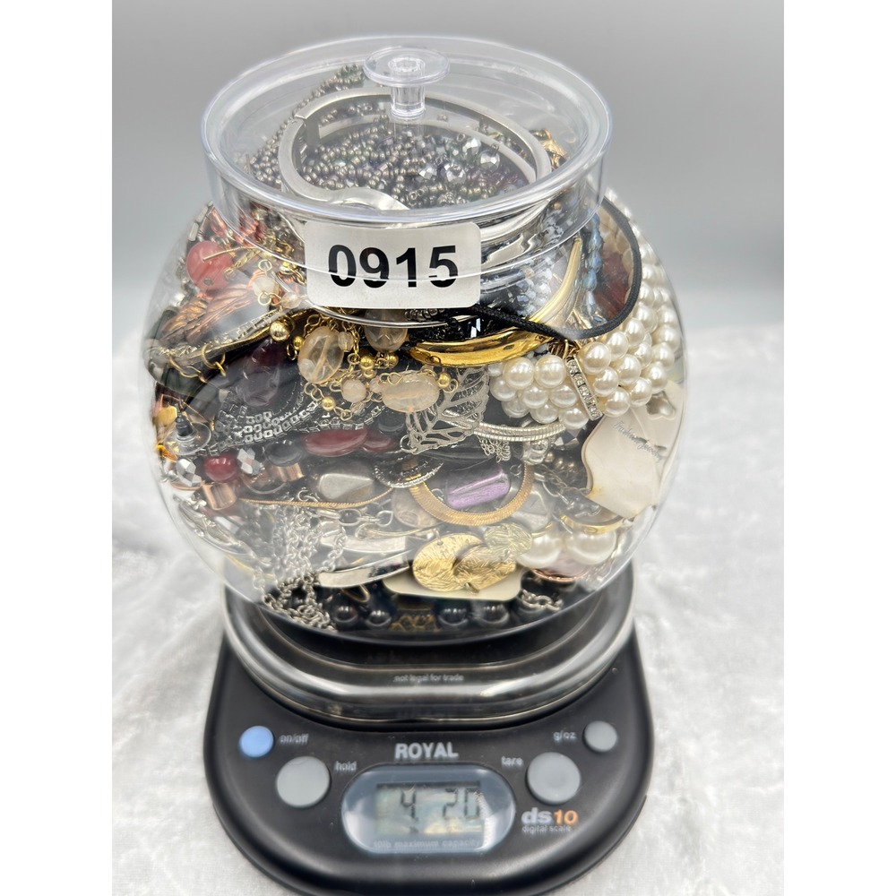 Mystery Jewelry Jar 4lbs+ Wearable Vintage to Now Necklaces Bracelets Rings 0915